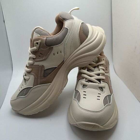 CUSHIONAIRE Women's Chunky Sneaker +Memory Foam 8.5 WHITE/TAN - Picture 7 of 9